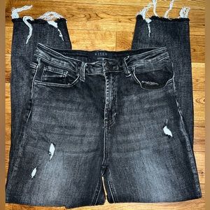 Risen black denim wash jeans